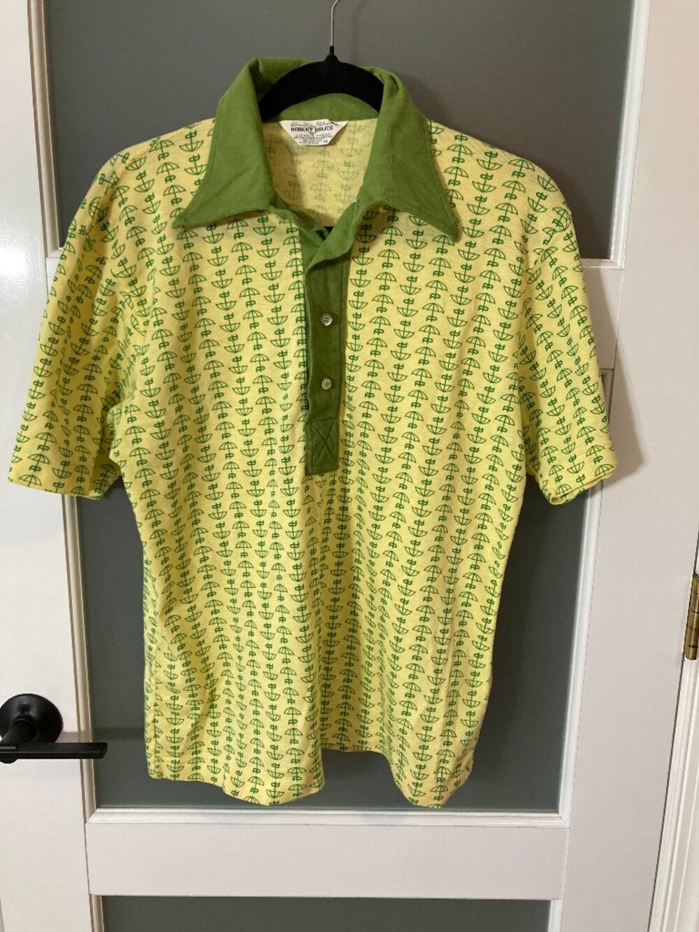 VTG Arnold Palmer by Robert Bruce Yellow Green Umbrella Golf Polo Size M
